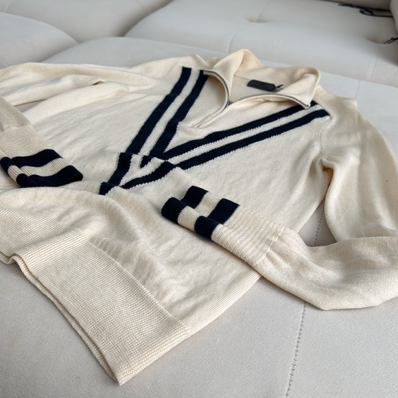 G/FORE Merino Wool Mock Neck Cream/Navy Sweater Size M - Picture 5 of 7